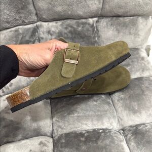 Birkenstock Green Loafers Slip-Ons Suede